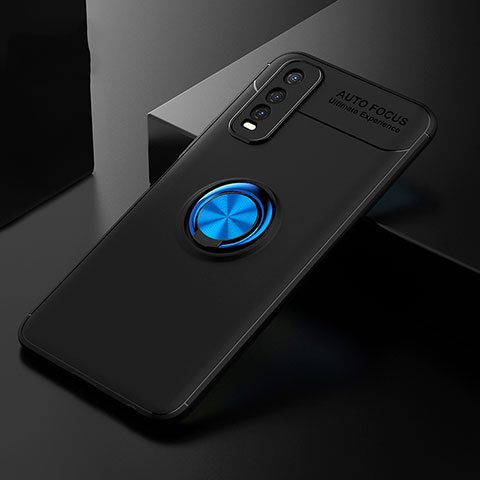 Custodia Silicone Ultra Sottile Morbida Cover con Magnetico Anello Supporto SD1 per Vivo Y50t Blu e Nero