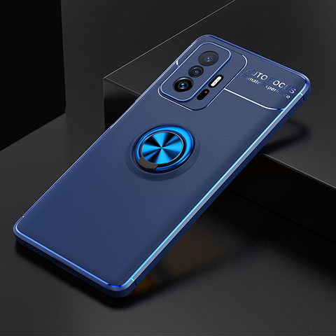 Custodia Silicone Ultra Sottile Morbida Cover con Magnetico Anello Supporto SD1 per Xiaomi Mi 11T Pro 5G Blu