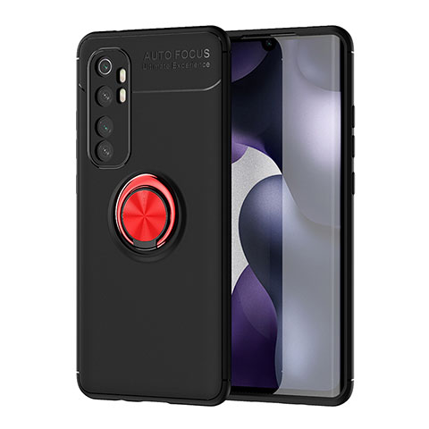 Custodia Silicone Ultra Sottile Morbida Cover con Magnetico Anello Supporto SD1 per Xiaomi Mi Note 10 Lite Rosso e Nero