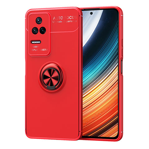 Custodia Silicone Ultra Sottile Morbida Cover con Magnetico Anello Supporto SD1 per Xiaomi Poco F4 5G Rosso