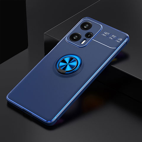 Custodia Silicone Ultra Sottile Morbida Cover con Magnetico Anello Supporto SD1 per Xiaomi Poco F5 5G Blu