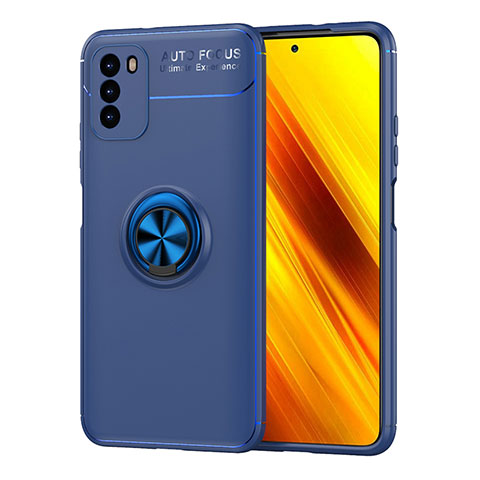 Custodia Silicone Ultra Sottile Morbida Cover con Magnetico Anello Supporto SD1 per Xiaomi Poco M3 Blu