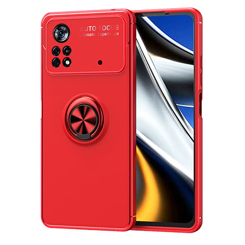 Custodia Silicone Ultra Sottile Morbida Cover con Magnetico Anello Supporto SD1 per Xiaomi Poco X4 Pro 5G Rosso