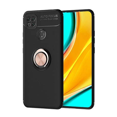 Custodia Silicone Ultra Sottile Morbida Cover con Magnetico Anello Supporto SD1 per Xiaomi Redmi 9 India Oro e Nero