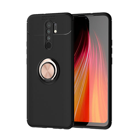 Custodia Silicone Ultra Sottile Morbida Cover con Magnetico Anello Supporto SD1 per Xiaomi Redmi 9 Oro e Nero