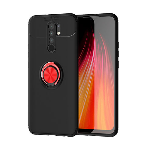 Custodia Silicone Ultra Sottile Morbida Cover con Magnetico Anello Supporto SD1 per Xiaomi Redmi 9 Prime India Rosso e Nero