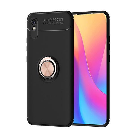 Custodia Silicone Ultra Sottile Morbida Cover con Magnetico Anello Supporto SD1 per Xiaomi Redmi 9A Oro e Nero