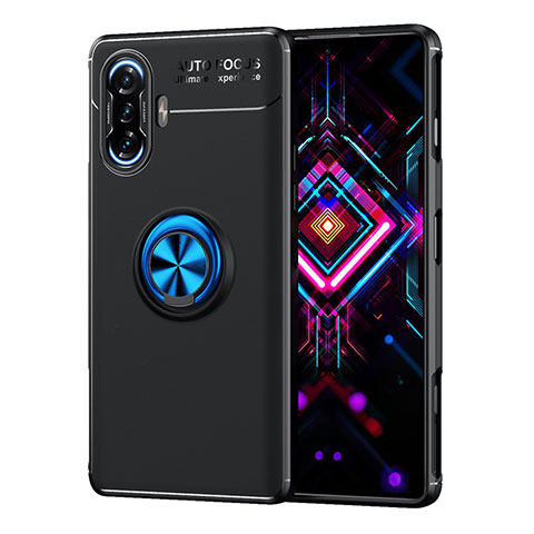 Custodia Silicone Ultra Sottile Morbida Cover con Magnetico Anello Supporto SD1 per Xiaomi Redmi K40 Gaming 5G Blu e Nero