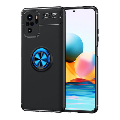 Custodia Silicone Ultra Sottile Morbida Cover con Magnetico Anello Supporto SD1 per Xiaomi Redmi Note 10 4G Blu e Nero