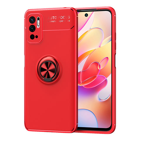 Custodia Silicone Ultra Sottile Morbida Cover con Magnetico Anello Supporto SD1 per Xiaomi Redmi Note 10 5G Rosso