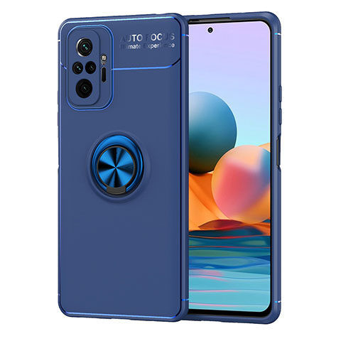 Custodia Silicone Ultra Sottile Morbida Cover con Magnetico Anello Supporto SD1 per Xiaomi Redmi Note 10 Pro 4G Blu