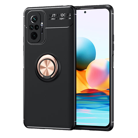 Custodia Silicone Ultra Sottile Morbida Cover con Magnetico Anello Supporto SD1 per Xiaomi Redmi Note 10 Pro 4G Oro e Nero