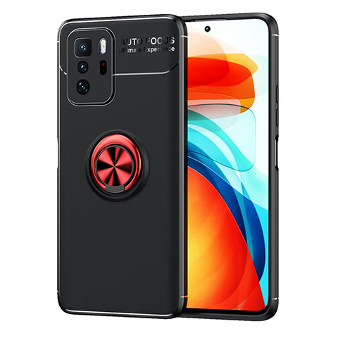 Custodia Silicone Ultra Sottile Morbida Cover con Magnetico Anello Supporto SD1 per Xiaomi Redmi Note 10 Pro 5G Rosso e Nero