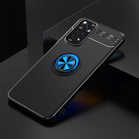 Custodia Silicone Ultra Sottile Morbida Cover con Magnetico Anello Supporto SD1 per Xiaomi Redmi Note 11 4G (2022) Blu e Nero