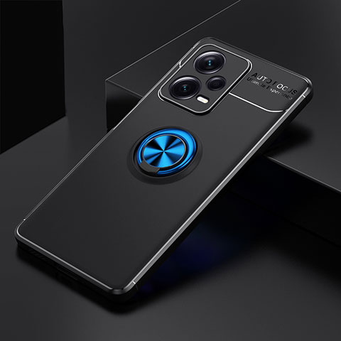 Custodia Silicone Ultra Sottile Morbida Cover con Magnetico Anello Supporto SD1 per Xiaomi Redmi Note 12 Explorer Blu e Nero