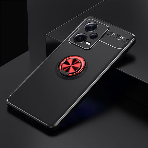 Custodia Silicone Ultra Sottile Morbida Cover con Magnetico Anello Supporto SD1 per Xiaomi Redmi Note 12 Pro+ Plus 5G Rosso e Nero