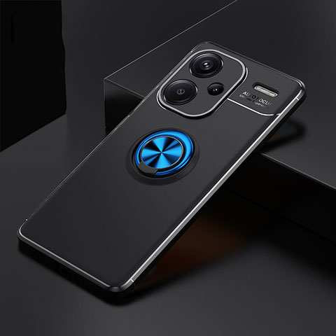 Custodia Silicone Ultra Sottile Morbida Cover con Magnetico Anello Supporto SD1 per Xiaomi Redmi Note 13 Pro+ Plus 5G Blu e Nero