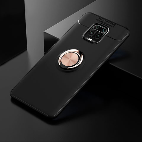 Custodia Silicone Ultra Sottile Morbida Cover con Magnetico Anello Supporto SD1 per Xiaomi Redmi Note 9 Pro Max Oro e Nero