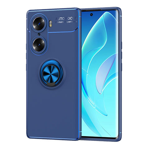 Custodia Silicone Ultra Sottile Morbida Cover con Magnetico Anello Supporto SD2 per Huawei Honor 60 5G Blu