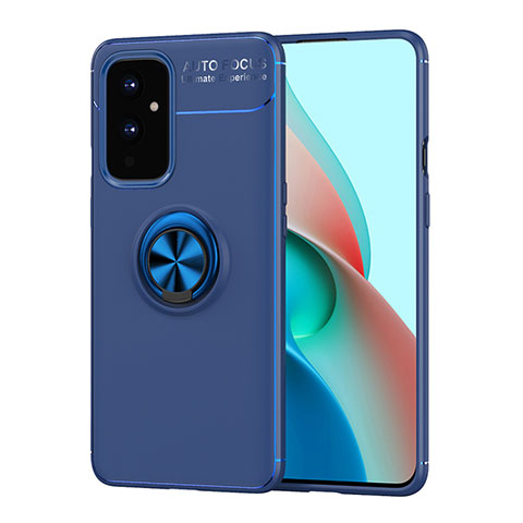 Custodia Silicone Ultra Sottile Morbida Cover con Magnetico Anello Supporto SD2 per OnePlus 9 5G Blu