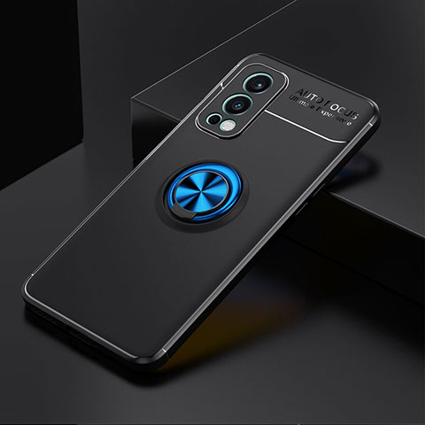 Custodia Silicone Ultra Sottile Morbida Cover con Magnetico Anello Supporto SD2 per OnePlus Nord 2 5G Blu e Nero