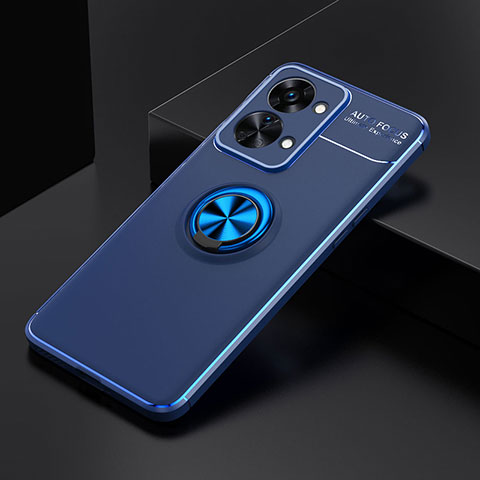 Custodia Silicone Ultra Sottile Morbida Cover con Magnetico Anello Supporto SD2 per OnePlus Nord 2T 5G Blu