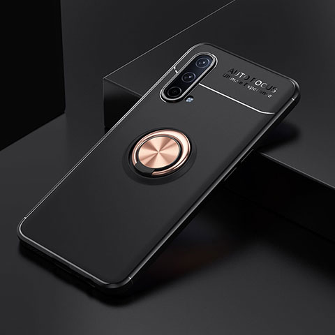 Custodia Silicone Ultra Sottile Morbida Cover con Magnetico Anello Supporto SD2 per OnePlus Nord CE 5G Oro e Nero