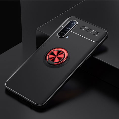 Custodia Silicone Ultra Sottile Morbida Cover con Magnetico Anello Supporto SD2 per OnePlus Nord CE 5G Rosso e Nero