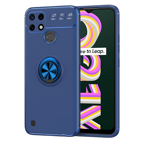 Custodia Silicone Ultra Sottile Morbida Cover con Magnetico Anello Supporto SD2 per Realme C25Y India Blu