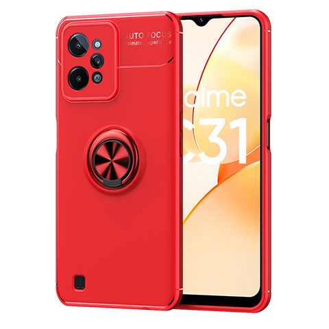 Custodia Silicone Ultra Sottile Morbida Cover con Magnetico Anello Supporto SD2 per Realme C31 Rosso