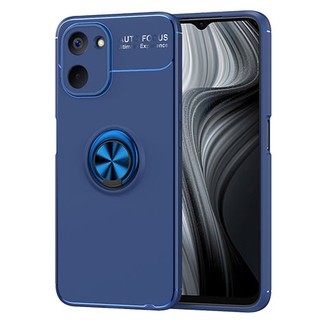 Custodia Silicone Ultra Sottile Morbida Cover con Magnetico Anello Supporto SD2 per Realme Q5x 5G Blu