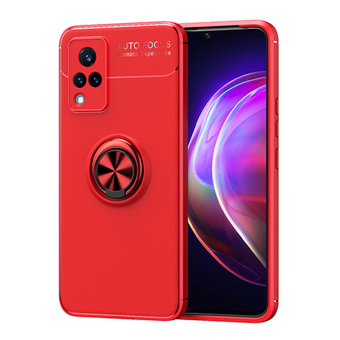 Custodia Silicone Ultra Sottile Morbida Cover con Magnetico Anello Supporto SD2 per Vivo V21s 5G Rosso