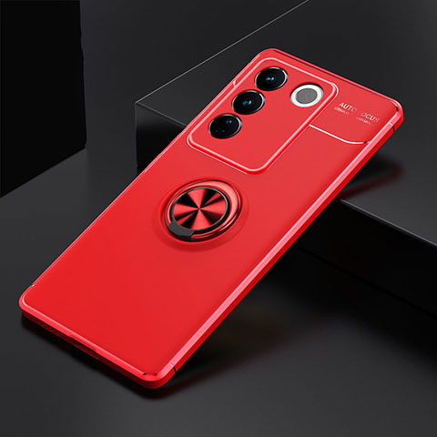 Custodia Silicone Ultra Sottile Morbida Cover con Magnetico Anello Supporto SD2 per Vivo V27 5G Rosso