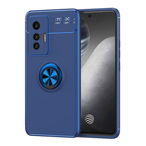 Custodia Silicone Ultra Sottile Morbida Cover con Magnetico Anello Supporto SD2 per Vivo X70t Blu