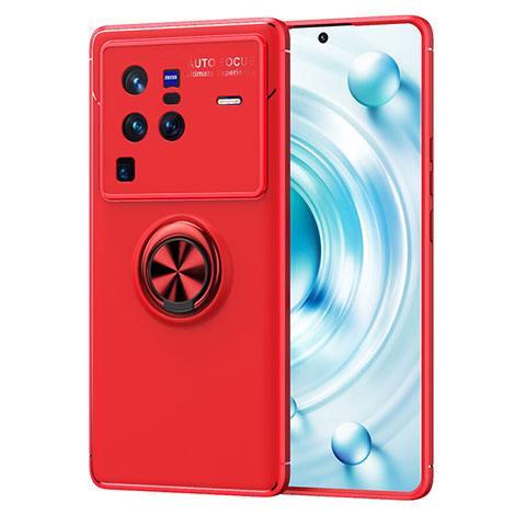 Custodia Silicone Ultra Sottile Morbida Cover con Magnetico Anello Supporto SD2 per Vivo X80 Pro 5G Rosso