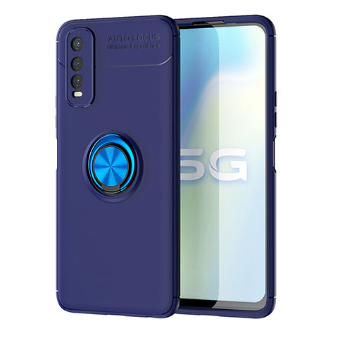 Custodia Silicone Ultra Sottile Morbida Cover con Magnetico Anello Supporto SD2 per Vivo Y70S 5G Blu