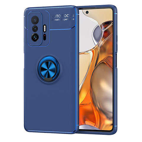 Custodia Silicone Ultra Sottile Morbida Cover con Magnetico Anello Supporto SD2 per Xiaomi Mi 11T Pro 5G Blu