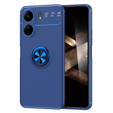 Custodia Silicone Ultra Sottile Morbida Cover con Magnetico Anello Supporto SD2 per Xiaomi Poco C65 Blu