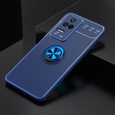Custodia Silicone Ultra Sottile Morbida Cover con Magnetico Anello Supporto SD2 per Xiaomi Poco F4 5G Blu