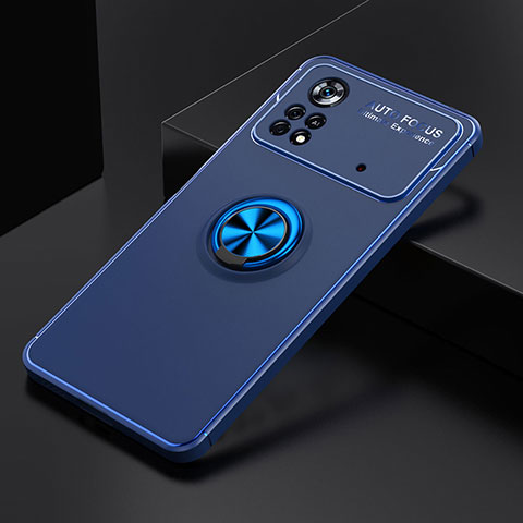 Custodia Silicone Ultra Sottile Morbida Cover con Magnetico Anello Supporto SD2 per Xiaomi Poco X4 Pro 5G Blu