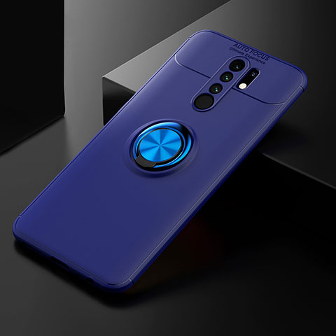 Custodia Silicone Ultra Sottile Morbida Cover con Magnetico Anello Supporto SD2 per Xiaomi Redmi 9 Blu