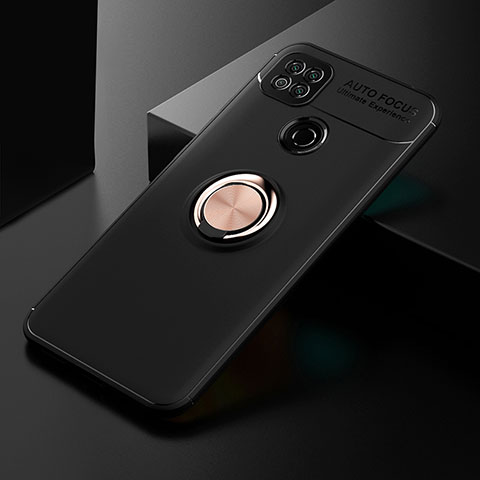 Custodia Silicone Ultra Sottile Morbida Cover con Magnetico Anello Supporto SD2 per Xiaomi Redmi 9 India Oro e Nero