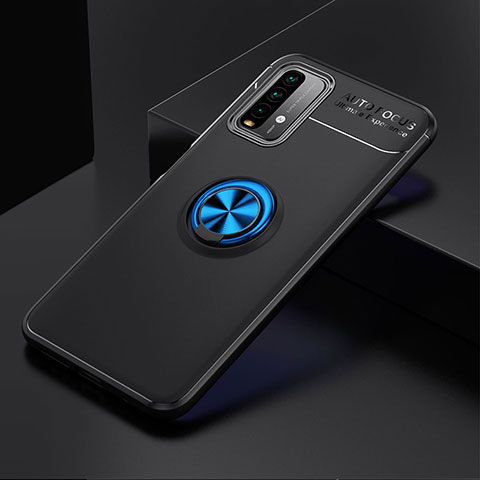 Custodia Silicone Ultra Sottile Morbida Cover con Magnetico Anello Supporto SD2 per Xiaomi Redmi 9 Power Blu e Nero