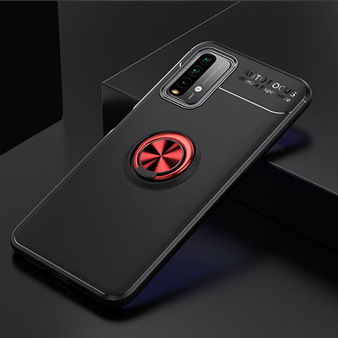 Custodia Silicone Ultra Sottile Morbida Cover con Magnetico Anello Supporto SD2 per Xiaomi Redmi 9 Power Rosso e Nero