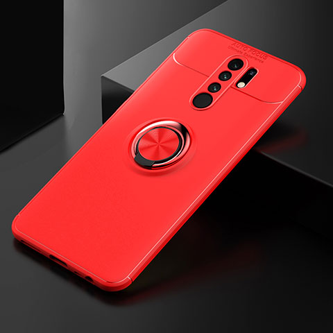 Custodia Silicone Ultra Sottile Morbida Cover con Magnetico Anello Supporto SD2 per Xiaomi Redmi 9 Prime India Rosso