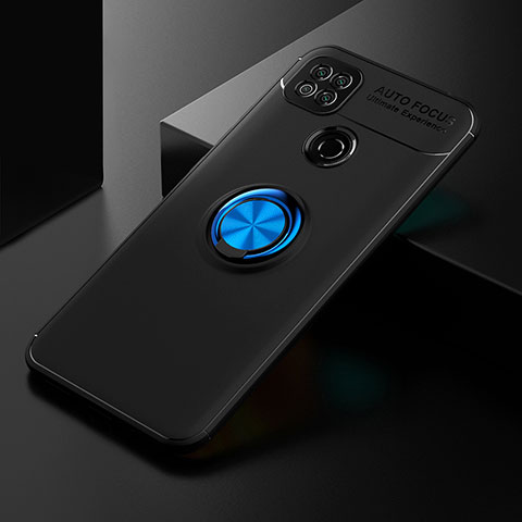 Custodia Silicone Ultra Sottile Morbida Cover con Magnetico Anello Supporto SD2 per Xiaomi Redmi 9C Blu e Nero