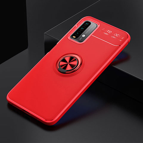 Custodia Silicone Ultra Sottile Morbida Cover con Magnetico Anello Supporto SD2 per Xiaomi Redmi 9T 4G Rosso