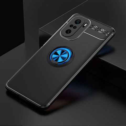 Custodia Silicone Ultra Sottile Morbida Cover con Magnetico Anello Supporto SD2 per Xiaomi Redmi K40 Pro 5G Blu e Nero