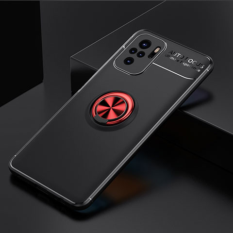 Custodia Silicone Ultra Sottile Morbida Cover con Magnetico Anello Supporto SD2 per Xiaomi Redmi Note 10 4G Rosso e Nero