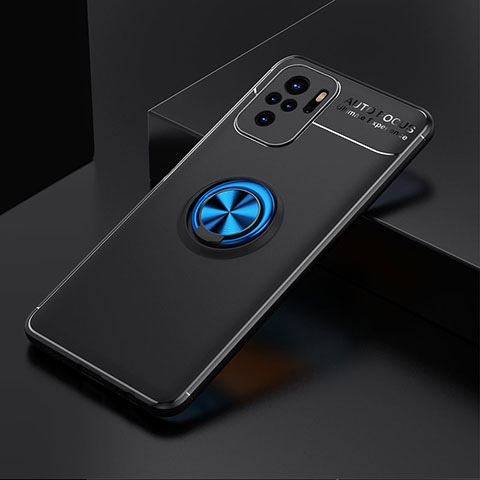 Custodia Silicone Ultra Sottile Morbida Cover con Magnetico Anello Supporto SD2 per Xiaomi Redmi Note 10S 4G Blu e Nero